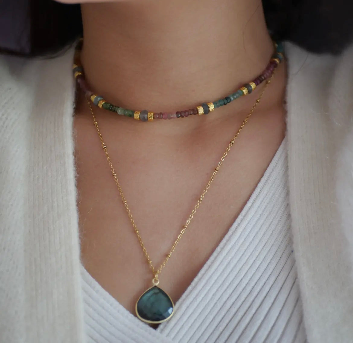 Caelora ✧ Turmalin | Labradorit | Topas | Opal Choker