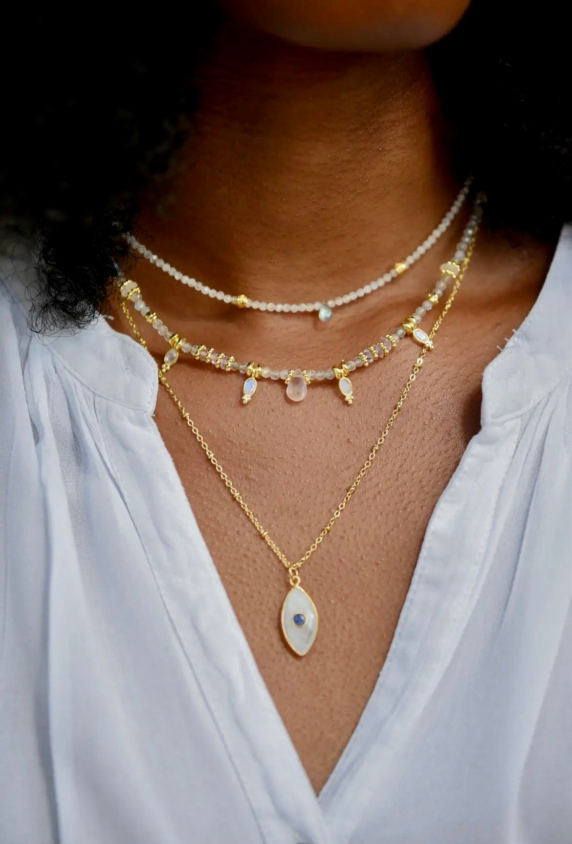 Rosellia – Mondstein & Rosenquarz Choker