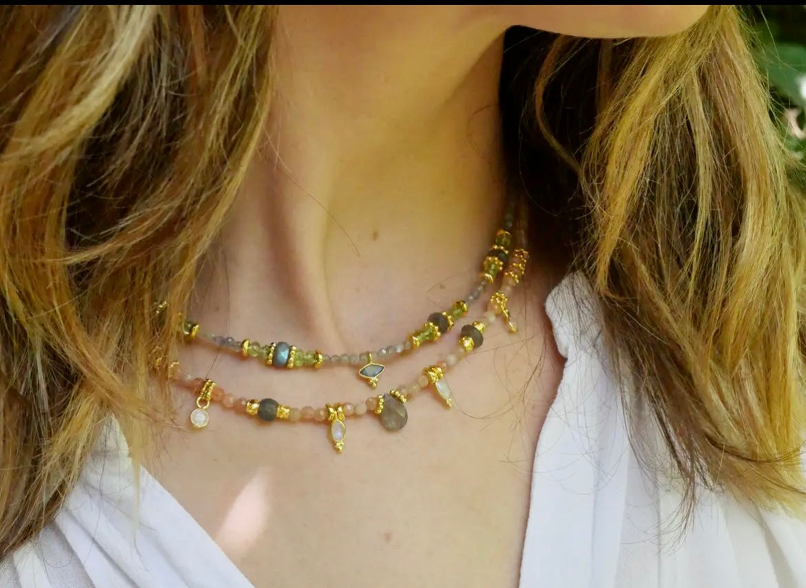 Sonnenstein & Labradorit Choker ✧ Licht, Schutz & innere Stärke