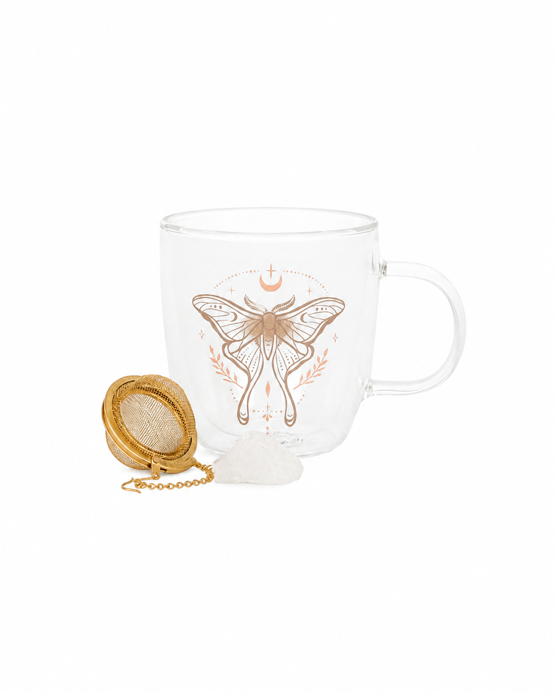 Mondfalter Glastasse mit Kristall-Teesieb