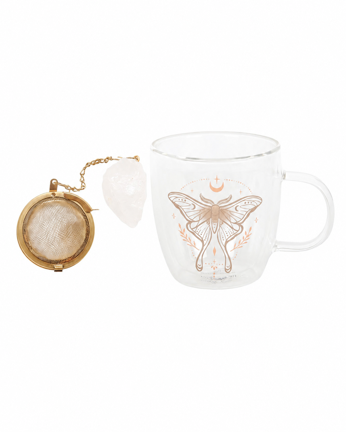 Mondfalter Glastasse mit Kristall-Teesieb